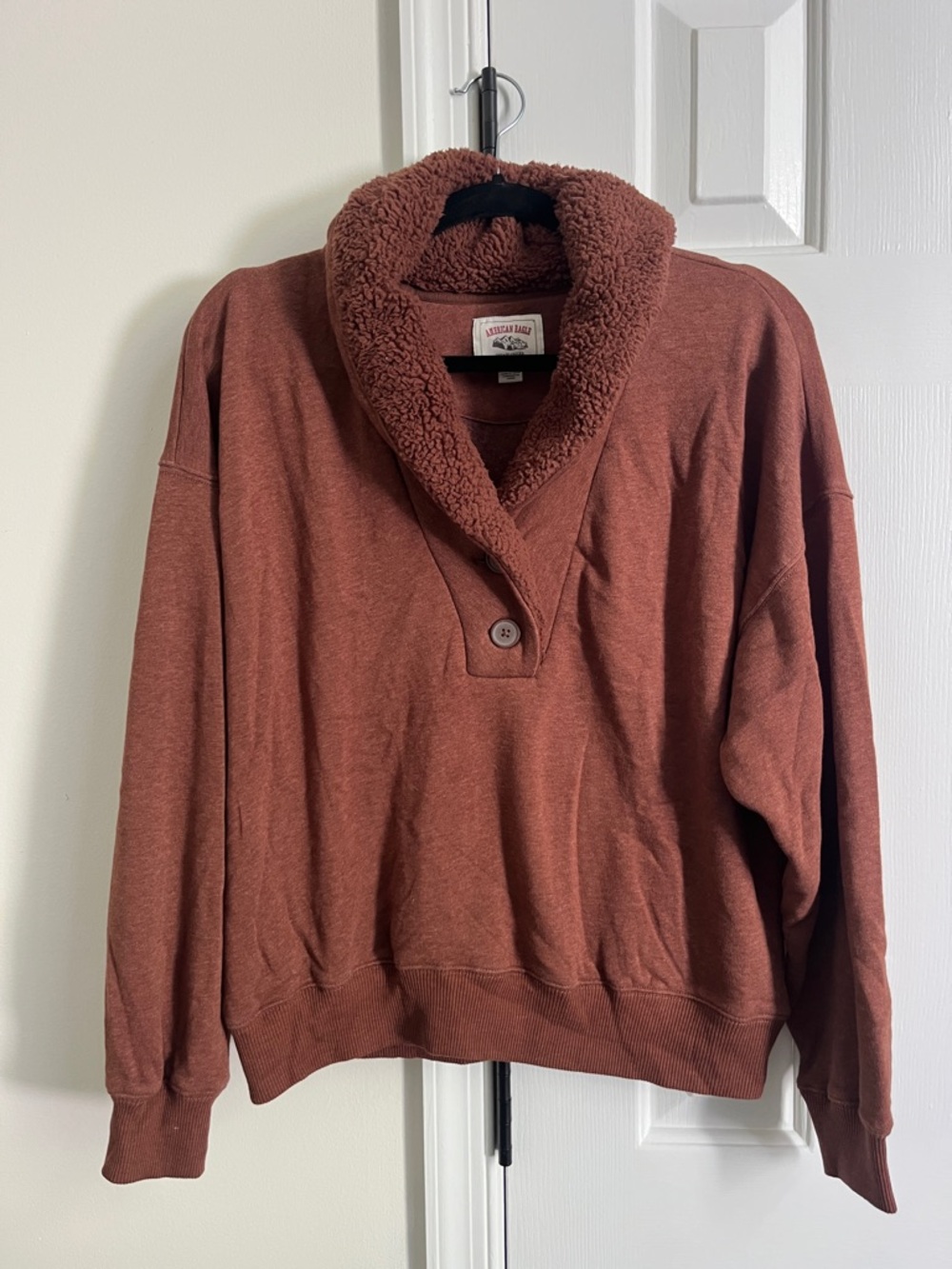 American Eagle Outfitters Brown Shawl Collar Sherpa Pullover